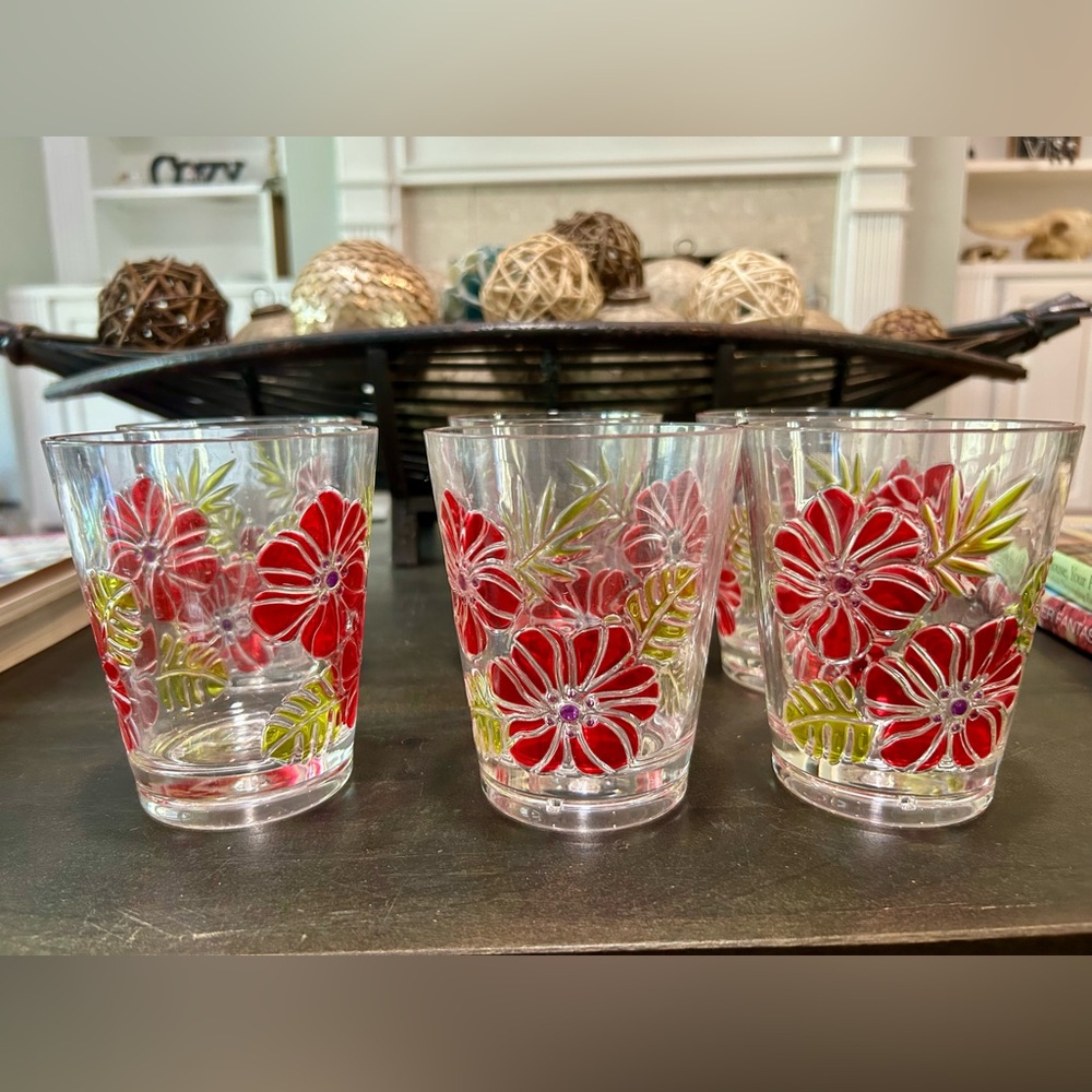 Acrylic Six Mid-century Cups - 5”tall -10oz